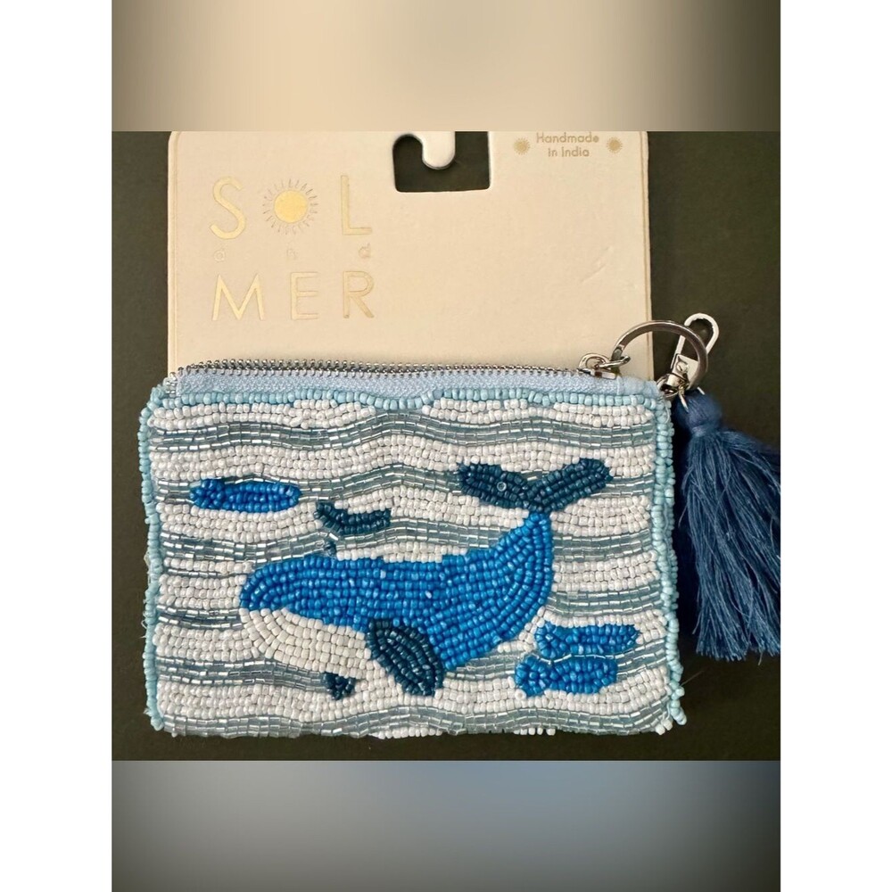NWT Sol and Mer Hand Beaded Whale Zipper Pouch